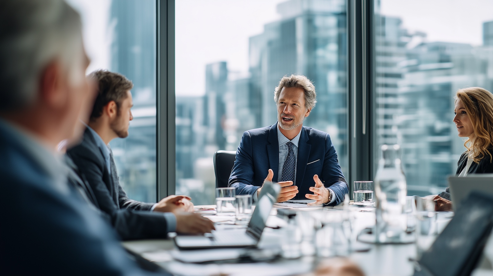 VD och ledningsgrupp i styrelserum diskuterar GDPR-ansvar